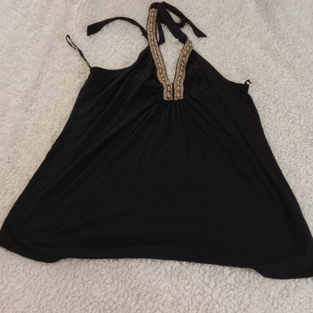 Elegant Black Halter Top with Gold Accents